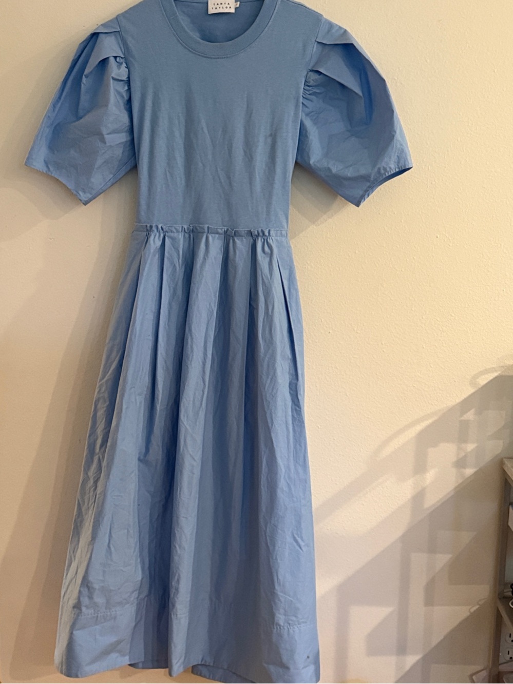 Tanya Taylor sz S Sky-Blue Puff Sleeve Midi Dress open back like new condition